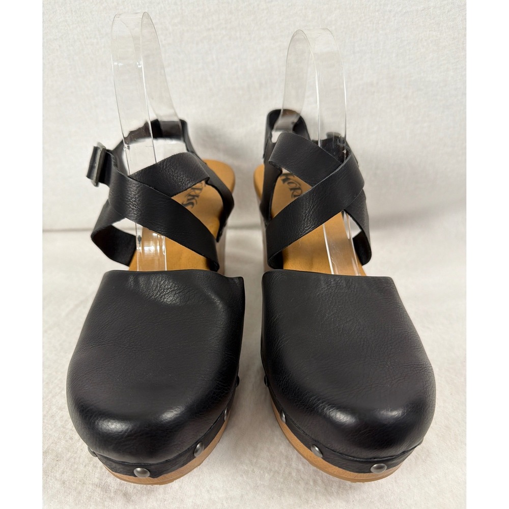 Korks Womens Abloom Black Platform Clogs Crisscross Ankle Strap Heels Vegan 11M